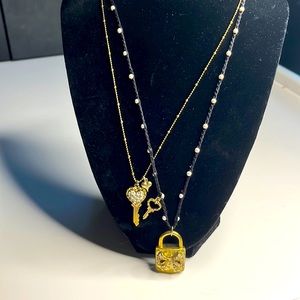 Betsey Johnson two tiered lock and key necklace
